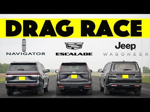 Jeep Grand Wagoneer vs Cadillac Escalade vs Lincoln Navigator. Drag and Roll Race.